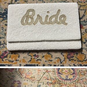 White and Gold beaded Bride Clutch with shoulder chain